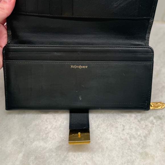 YVES SAINT LAURENT Vintage Black Leather Long Bifold Wallet/Clutch - Picture 12 of 16